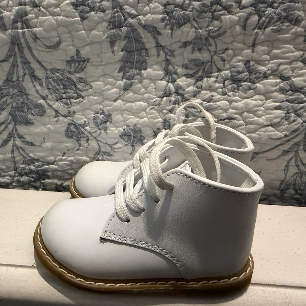 Josmo White Lace-Up Toddler Shoes with Brown Sole